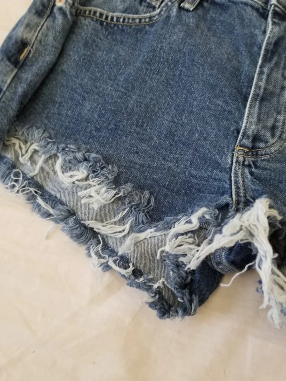 NWT! Forever 21 Recycled Cotton Jean Shorts with Ragged Hem & Button Closure